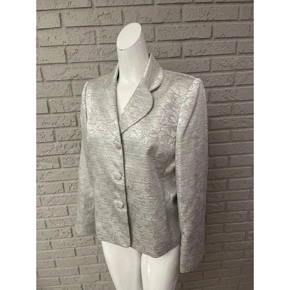 Le Suit Petite Jacquard Silver Blazer Size 10P